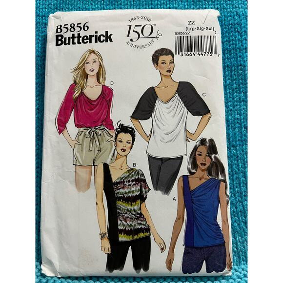 Butterick Sewing pattern 5856 knit top draped ruching size L XL XXL - Picture 1 of 5